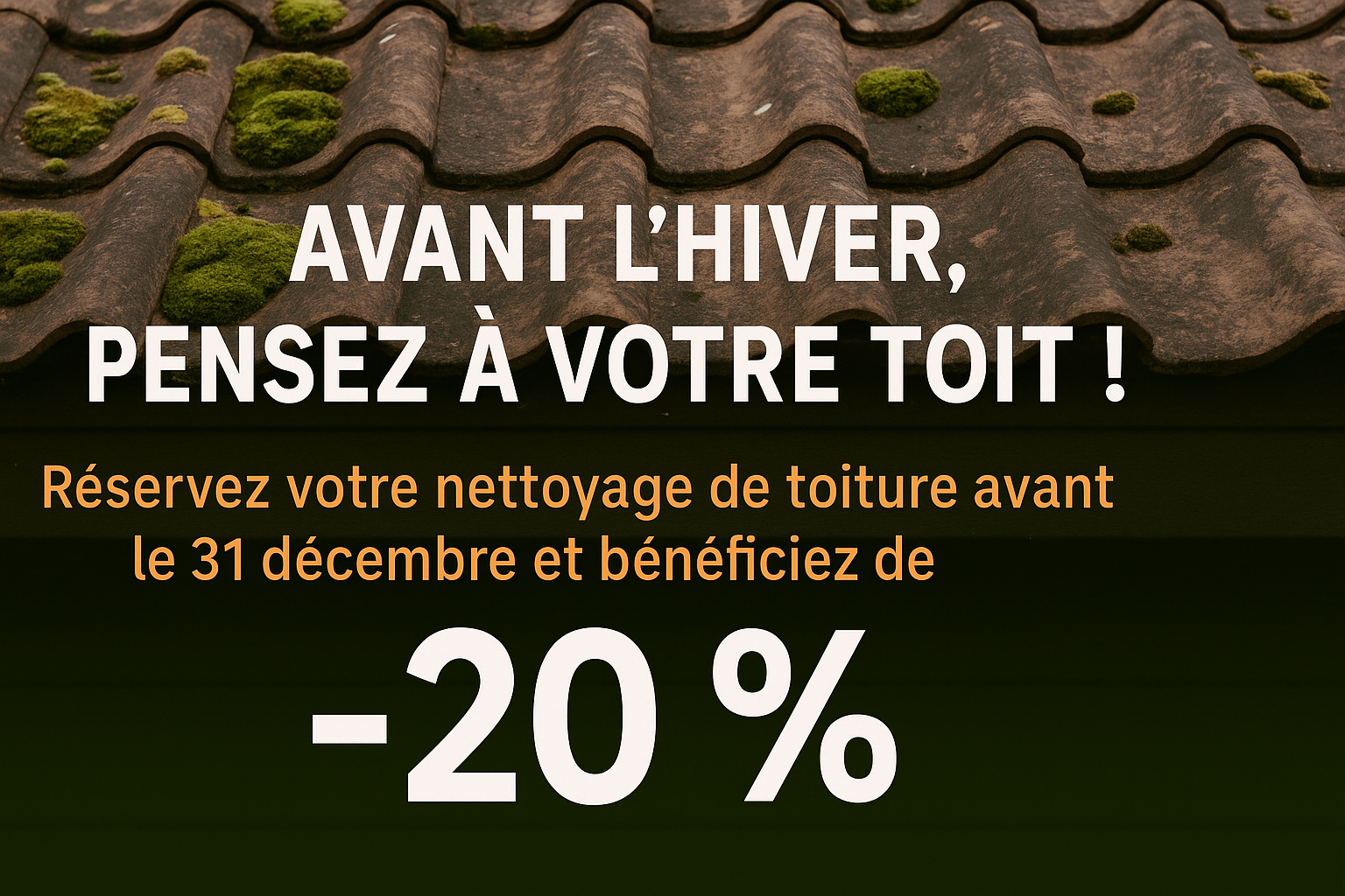 ❄️ Avant l’hiver, pensez à votre toit ! Réservez votre nettoyage de toiture avant le 31 décembre et bénéficiez de -20 % avec Greaner.
