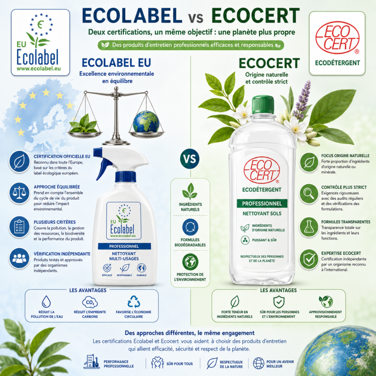 Écolabel ou Écocert ? Voici pourquoi nous choisissons ces certifications pour nettoyer vos locaux
